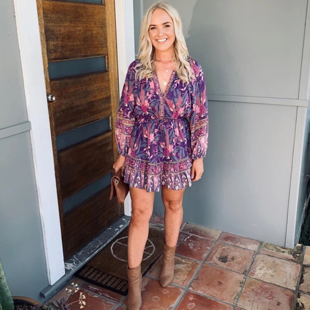 SOLD OUT Boho Purple Wisteria Long Sleeve Ruffled Dress - Picture 3 of 15